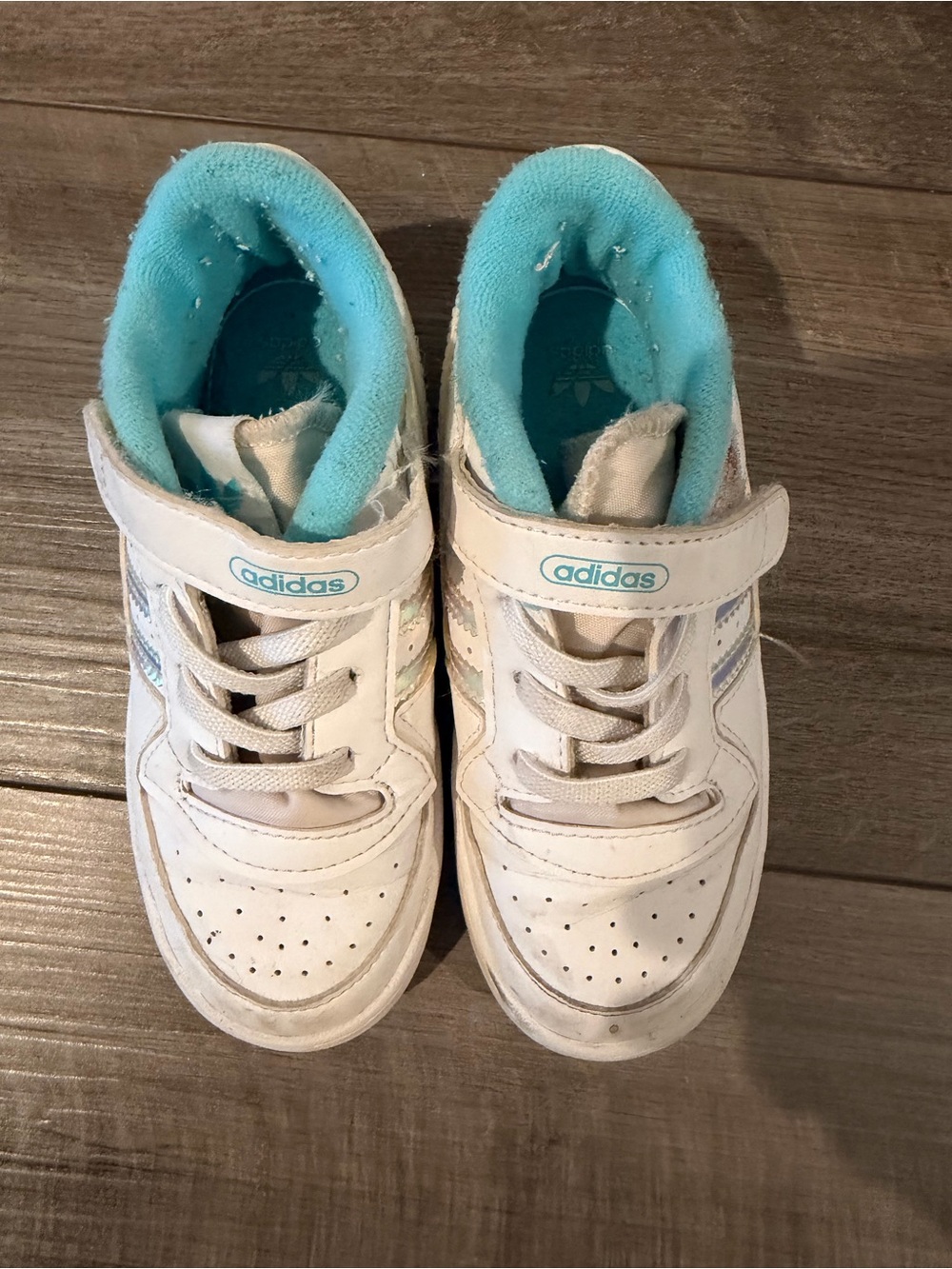 adidas Kids White & Aqua Velcro Strap Sneakers